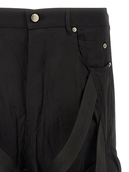 Trousers by Rick Owens for men in cupro & copper black & copper features a sculptural silhouette, showcasing a sculptural flared & wide and long with a sophisticated high rise for a sculptural finish.