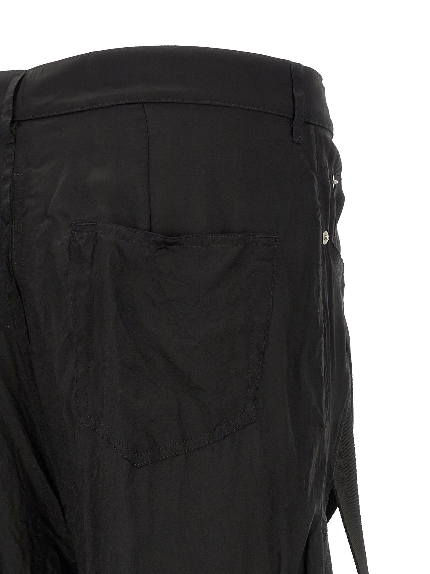 Trousers by Rick Owens for men in cupro & copper black & copper presents a smart silhouette, meticulously detailed with a smart flared & wide, a smart long, and a smart high rise.