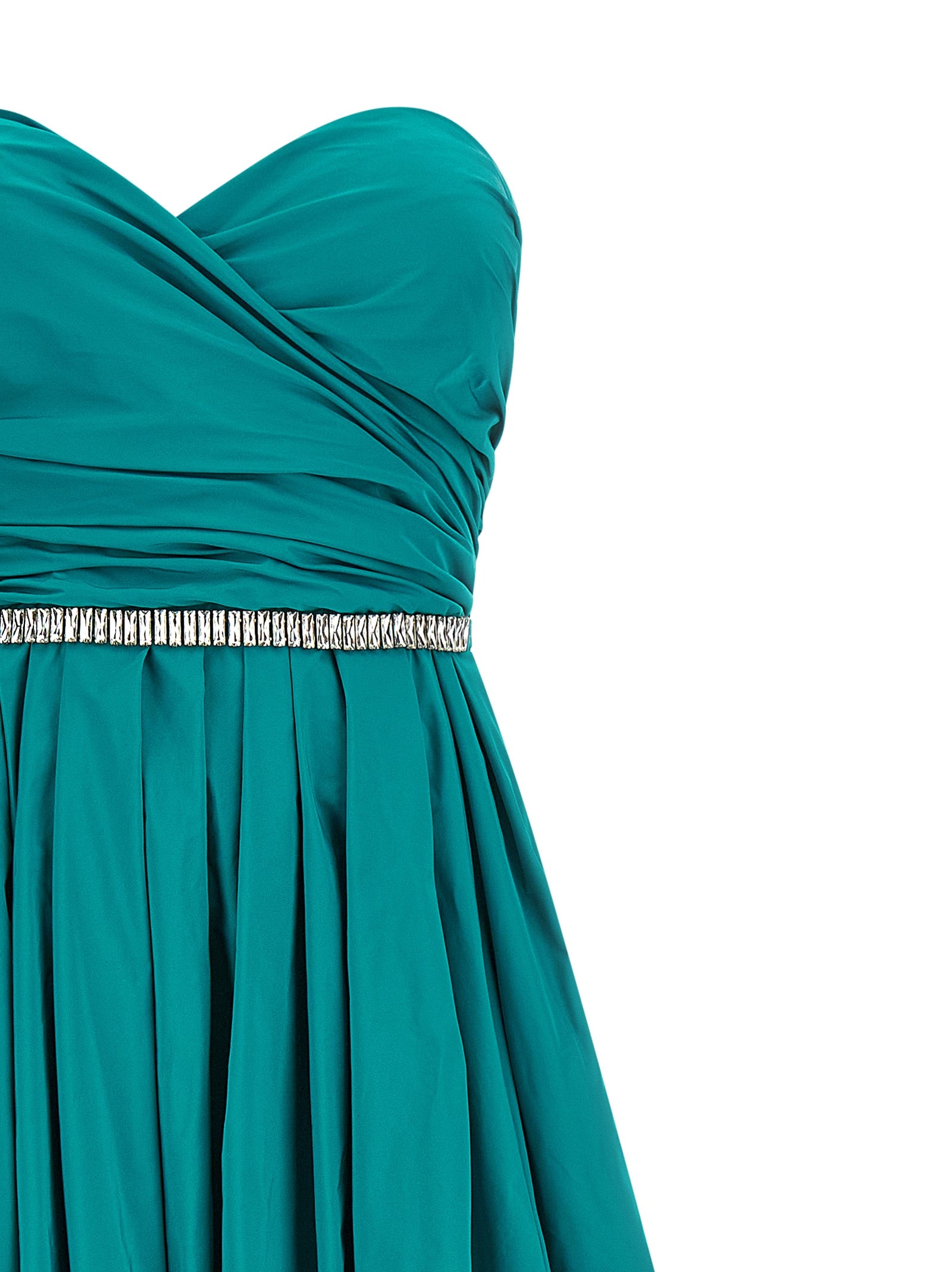 Dress by PINKO for women in polyester & crystal bicolour & green features an eye catching silhouette with a sophisticated sweetheart neckline, elegant , and a refined long for a eye catching aesthetic.