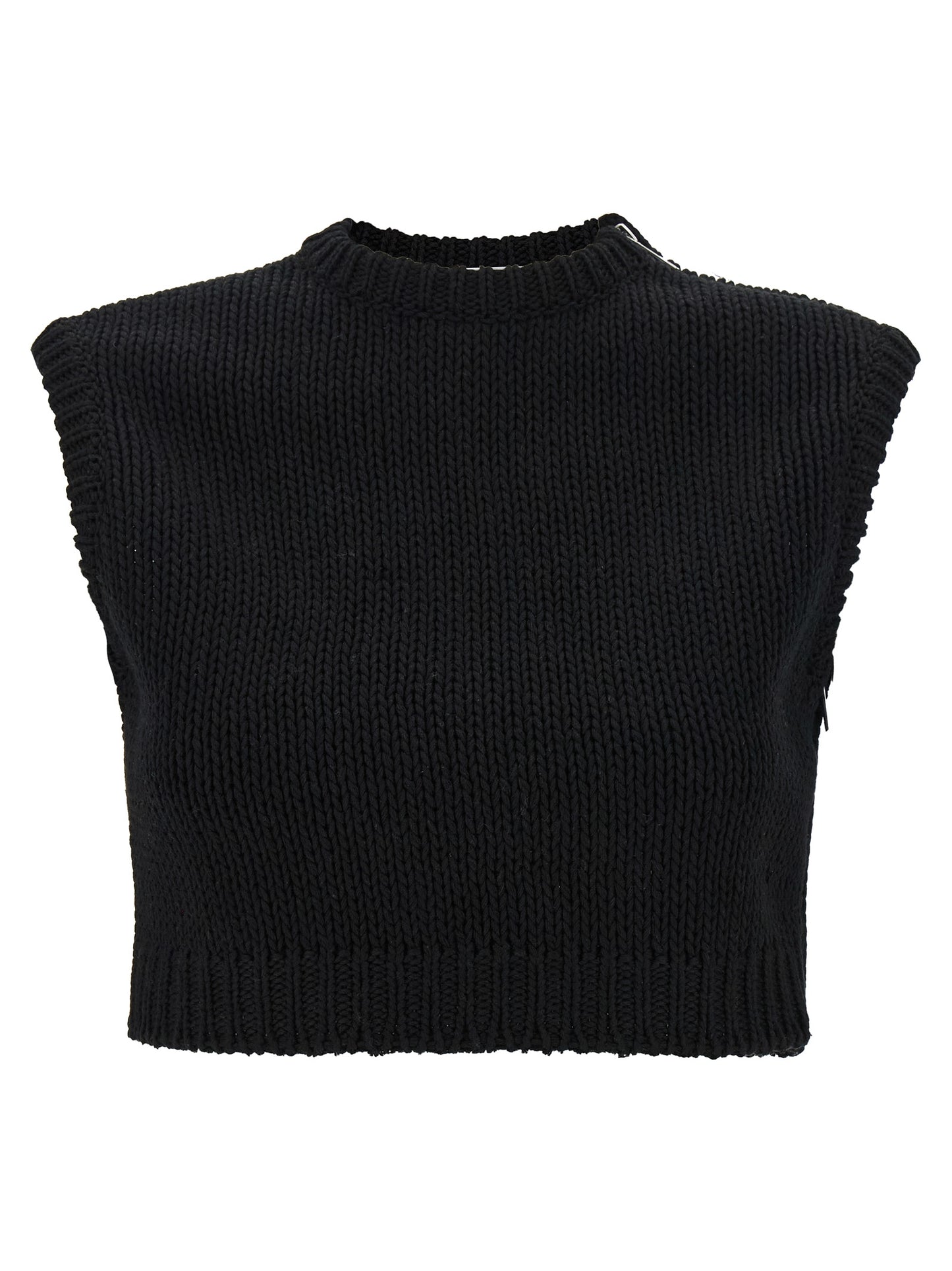 Cardigan by Max Mara for women in cotton black showcases a captivating silhouette, artfully detailed with a captivating sleeveless and crew neckline for a truly sophisticated captivating look.