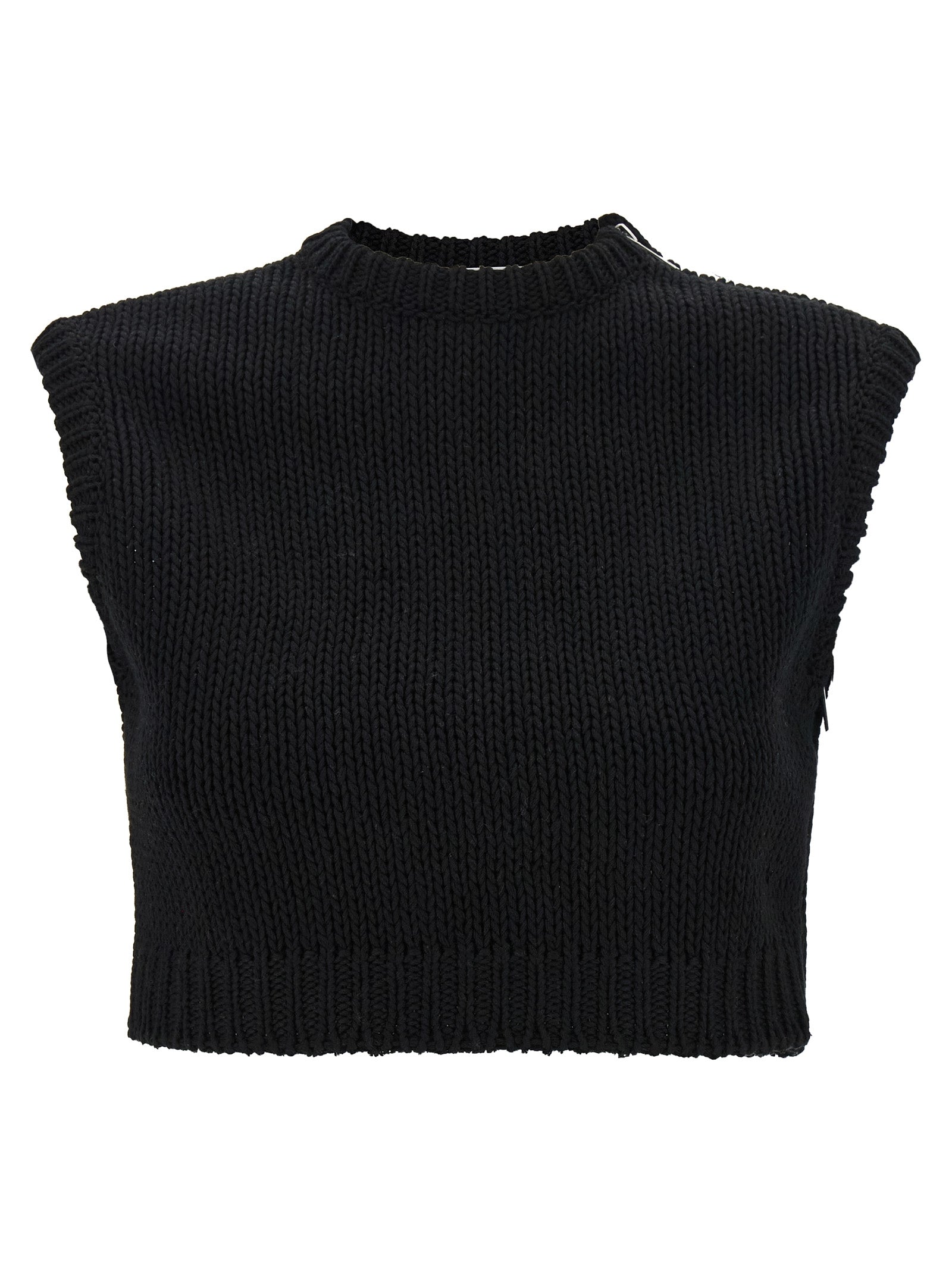 Cardigan by Max Mara for women in cotton black showcases a captivating silhouette, artfully detailed with a captivating sleeveless and crew neckline for a truly sophisticated captivating look.