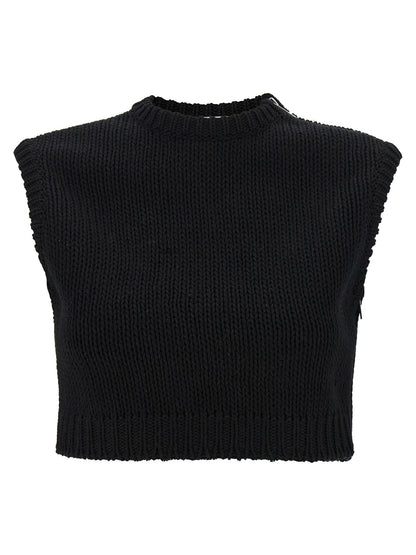 Cardigan by Max Mara for women in cotton black showcases a captivating silhouette, artfully detailed with a captivating sleeveless and crew neckline for a truly sophisticated captivating look.
