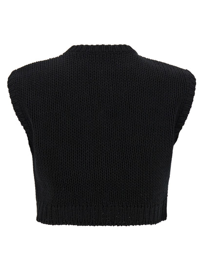 Cardigan by Max Mara for women in cotton black features an impeccable silhouette, showcasing a sophisticated crew neckline and detail for a truly impeccable finish.