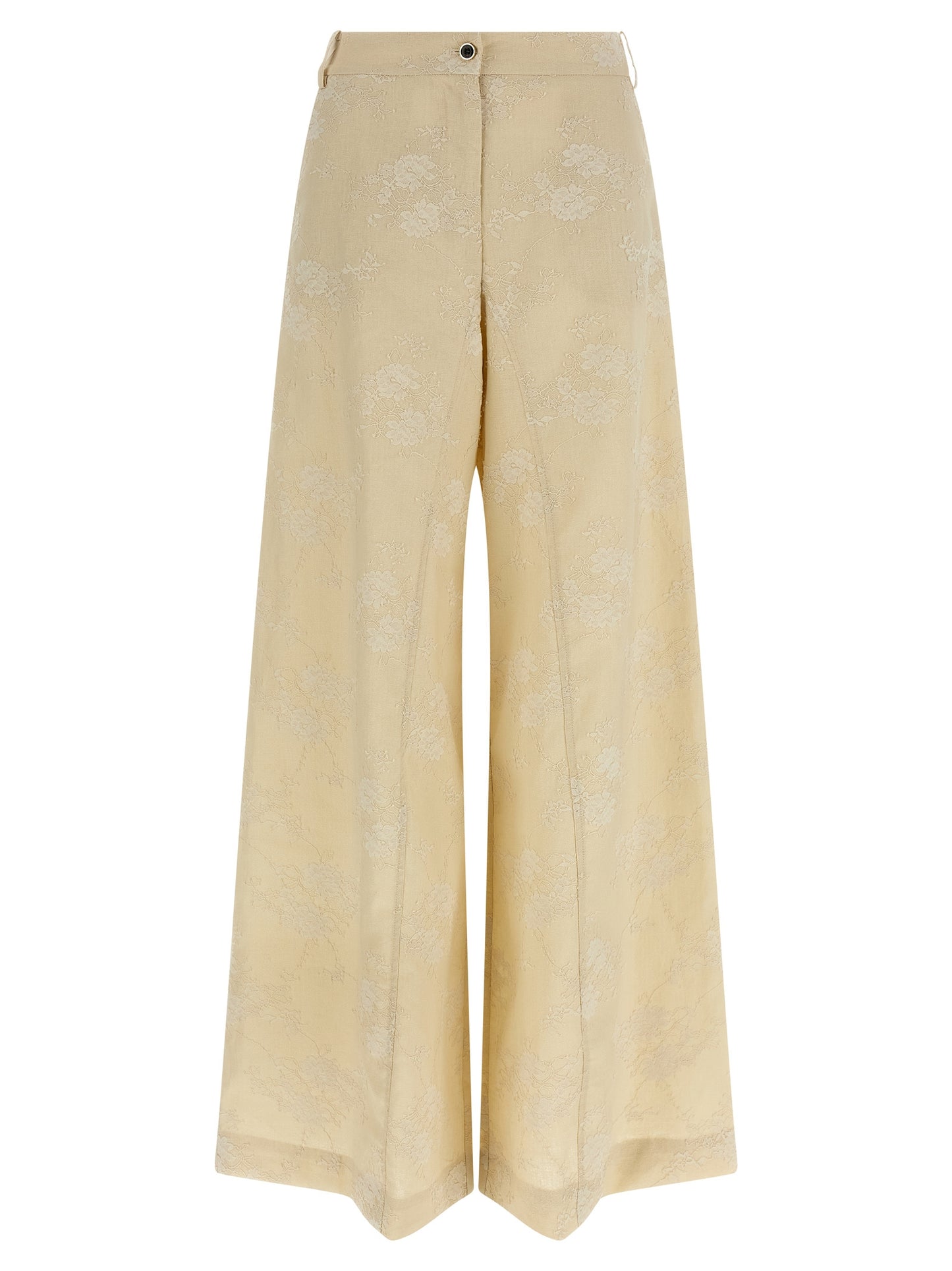Trousers by PINKO for women in linen beige features a artisanal silhouette, showcasing a sophisticated flared & wide with a long and mid rise for a artisanal finish.