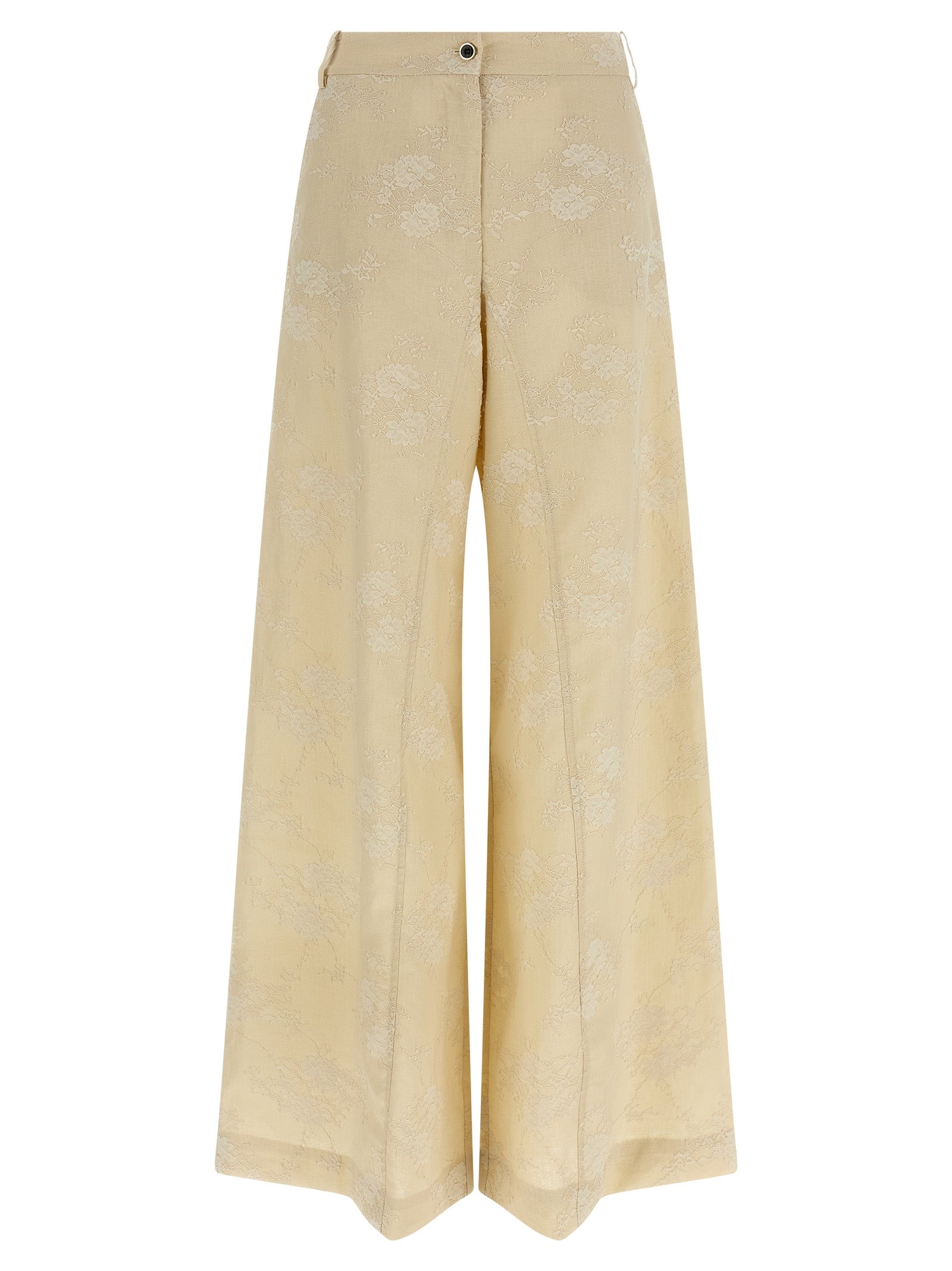 Trousers by PINKO for women in linen beige features a artisanal silhouette, showcasing a sophisticated flared & wide with a long and mid rise for a artisanal finish.