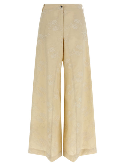 Trousers by PINKO for women in linen beige features a artisanal silhouette, showcasing a sophisticated flared & wide with a long and mid rise for a artisanal finish.