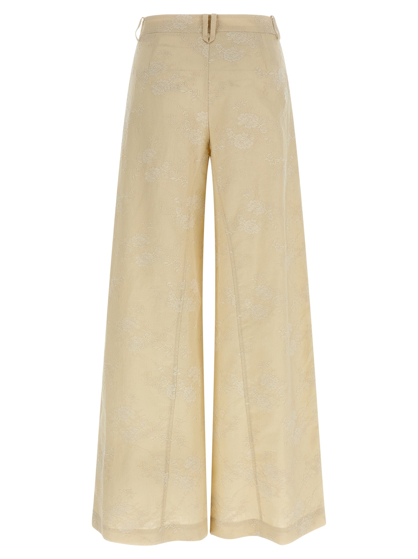 Trousers by PINKO for women in linen beige features a tailored silhouette with a tailored flared & wide, defined by its long and a sophisticated mid rise.