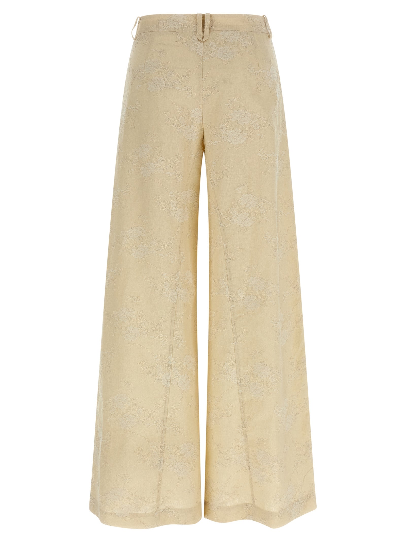 Trousers by PINKO for women in linen beige features a tailored silhouette with a tailored flared & wide, defined by its long and a sophisticated mid rise.