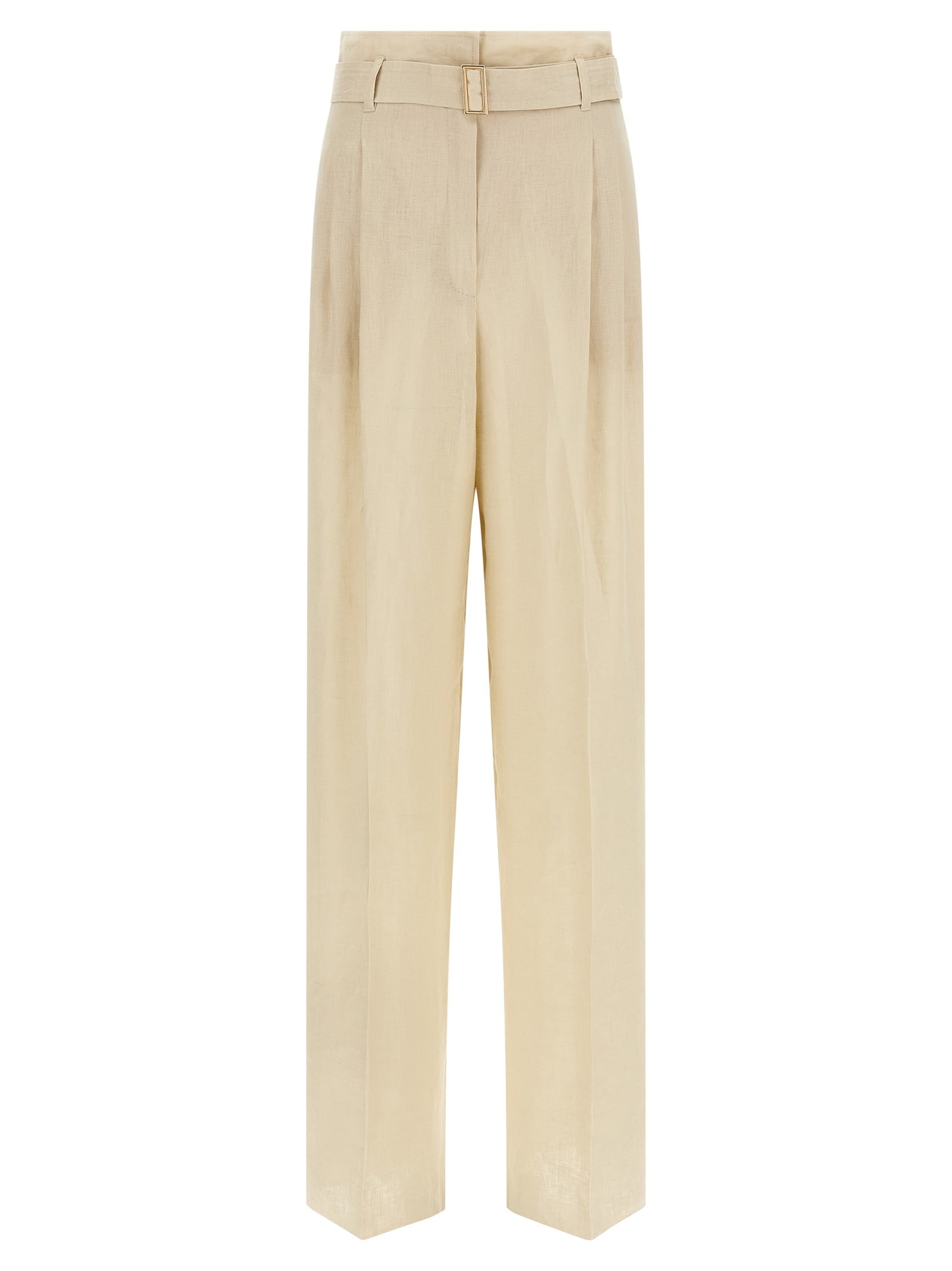 Max Mara Women's Wide High Rise Linen Trousers - Beige
