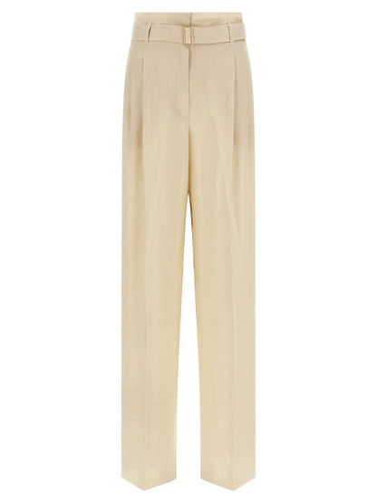 Max Mara Women's Wide High Rise Linen Trousers - Beige