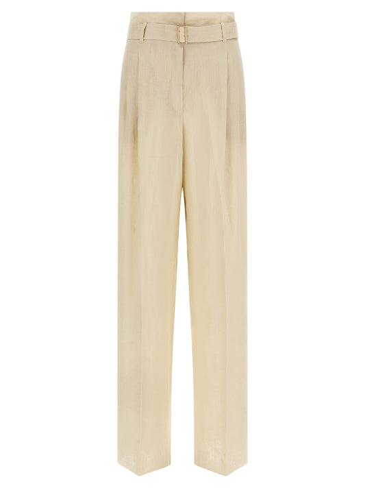 Max Mara Women's Wide High Rise Linen Trousers - Beige