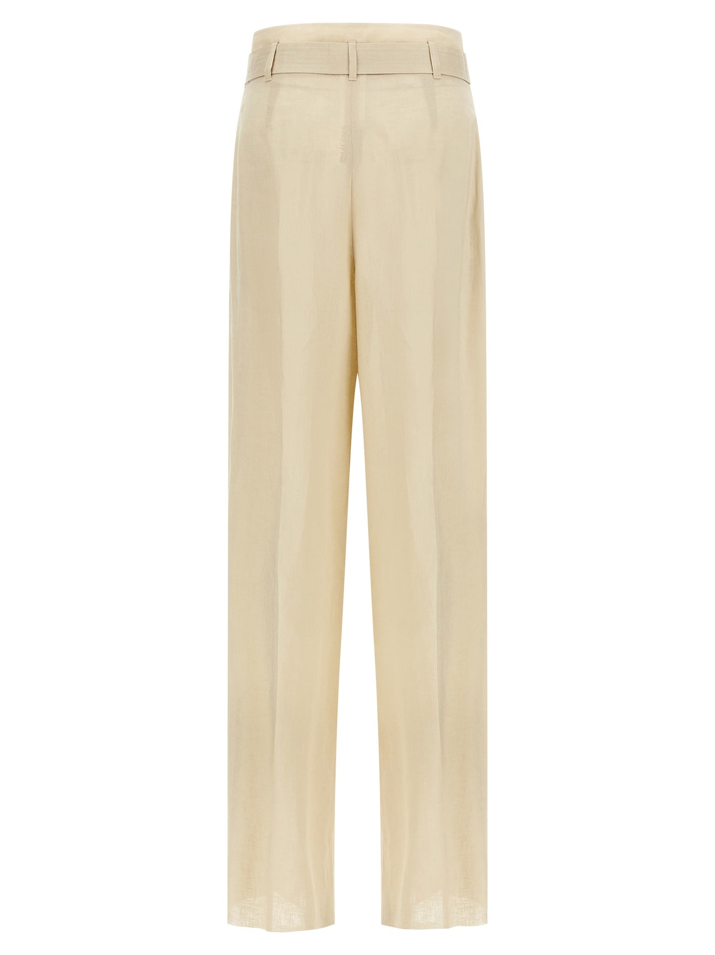 Max Mara Women's Wide High Rise Linen Trousers - Beige
