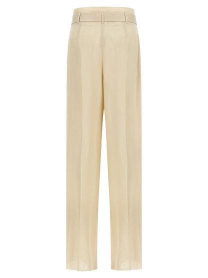 Max Mara Women's Wide High Rise Linen Trousers - Beige