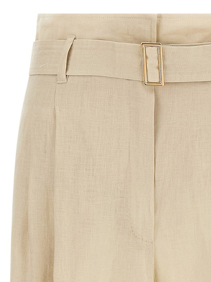 Max Mara Women's Wide High Rise Linen Trousers - Beige