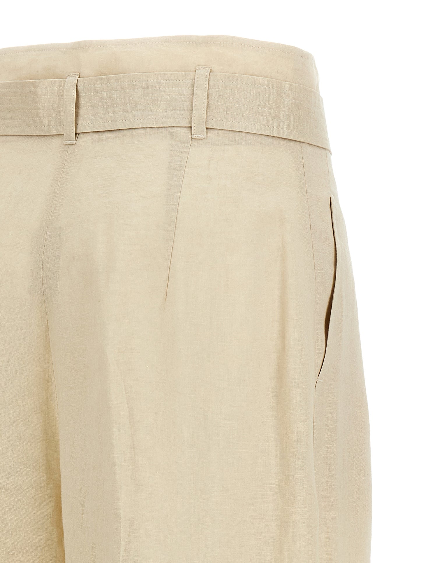 Max Mara Women's Wide High Rise Linen Trousers - Beige