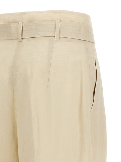 Max Mara Women's Wide High Rise Linen Trousers - Beige