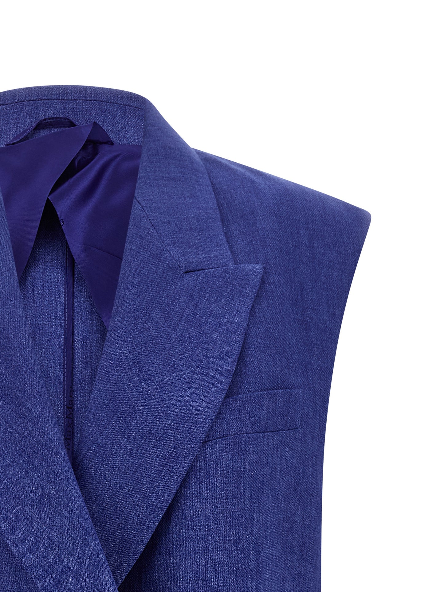 Vest by Max Mara for women in viscose linen & cupro blue & horn features a chic silhouette, expertly detailed with a refined split neckline and premium pockets for a truly chic look.