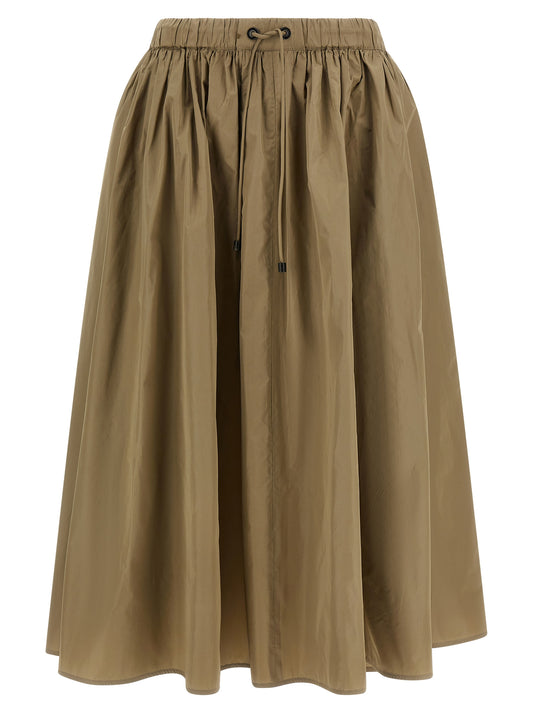 Skirt by Max Mara for women in polyester & silk bicolour & green features a contoured silhouette from the Essence Grace Women's Flared Polyester & Silk Midi Skirt collection, characterized by its contoured midi for a contoured finish.