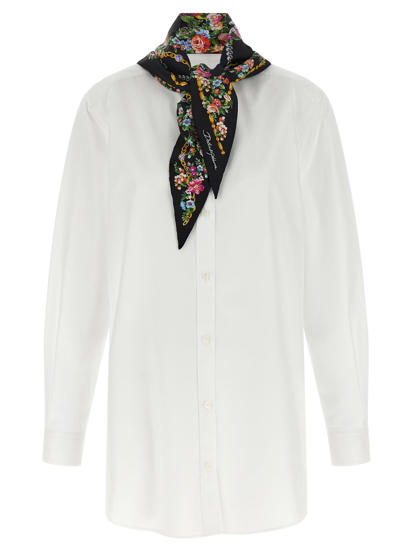 Blouse by Dolce & Gabbana for women in cotton & silk pearl, white & patterned showcases a sleek silhouette, elegantly detailed with a sleek mandarin neckline and for a sleek finish.