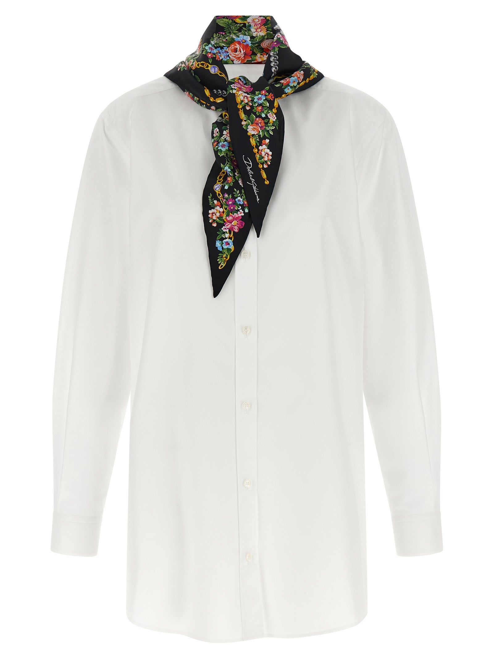 Blouse by Dolce & Gabbana for women in cotton & silk pearl, white & patterned showcases a sleek silhouette, elegantly detailed with a sleek mandarin neckline and for a sleek finish.