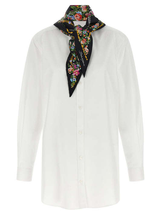 Blouse by Dolce & Gabbana for women in cotton & silk pearl, white & patterned showcases a sleek silhouette, elegantly detailed with a sleek mandarin neckline and for a sleek finish.