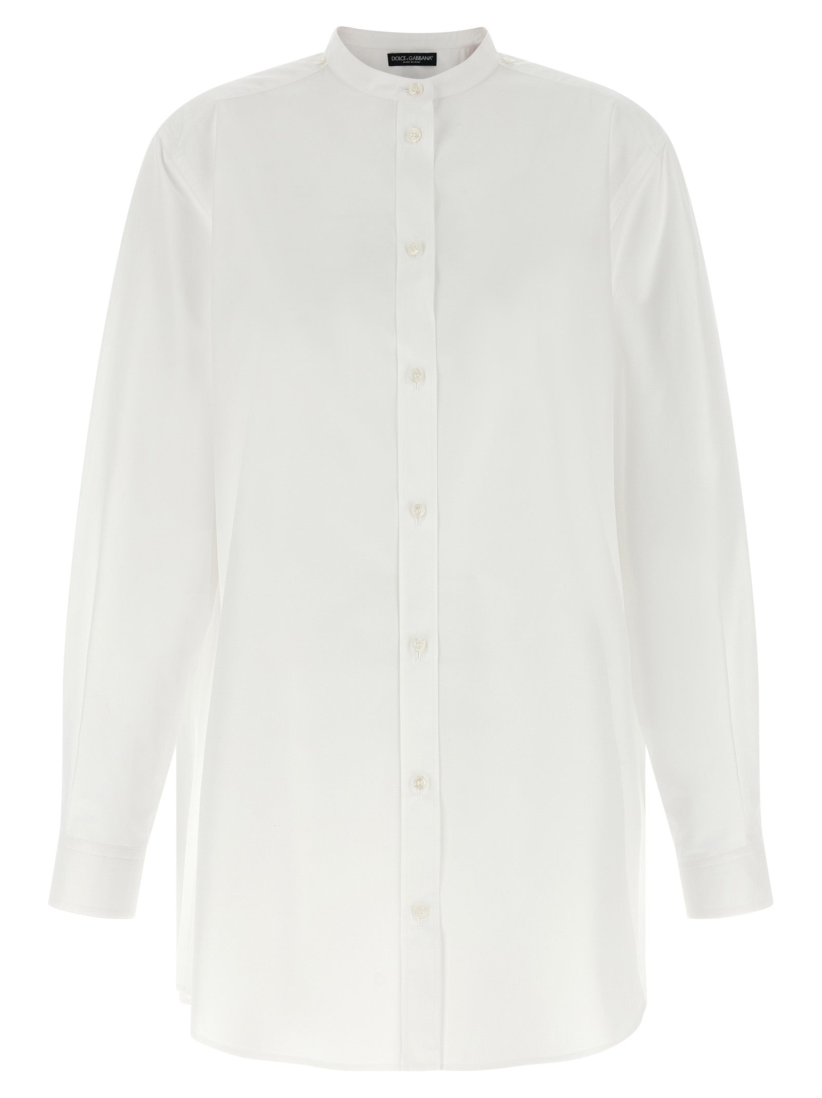 Blouse by Dolce & Gabbana for women in cotton & silk pearl, white & patterned showcases a sublime silhouette, artfully detailed with a sublime mandarin neckline and for a sophisticated, sublime finish.
