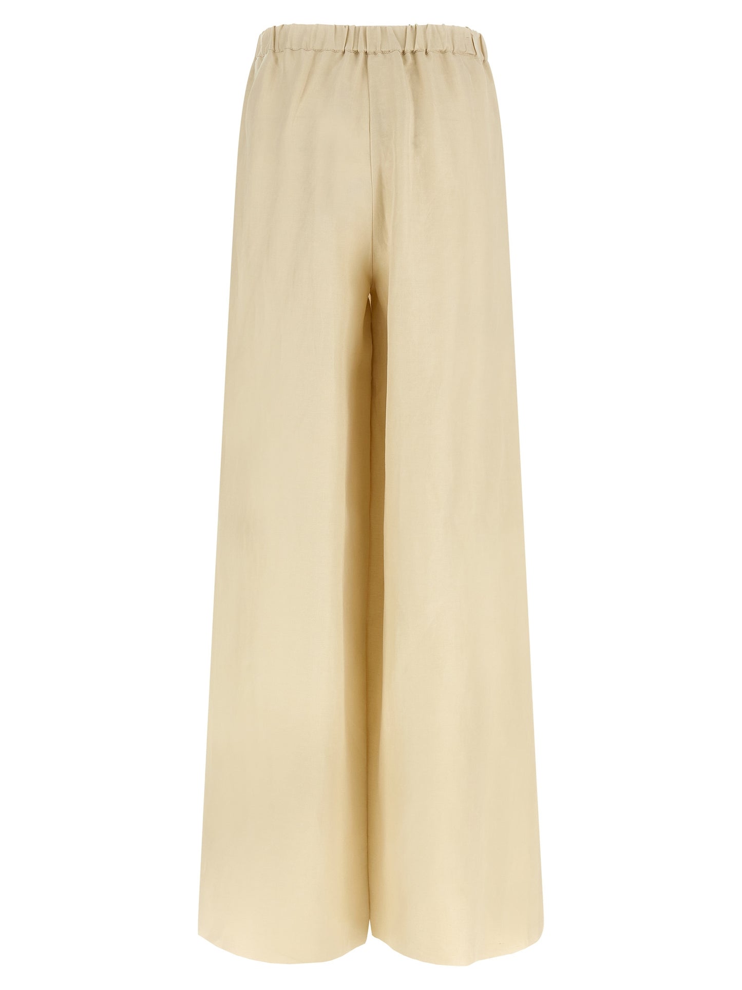 Trousers by Max Mara for women in silk linen twill beige features a artisanal silhouette, showcasing a sophisticated straight-leg & wide with a long and for a artisanal finish.