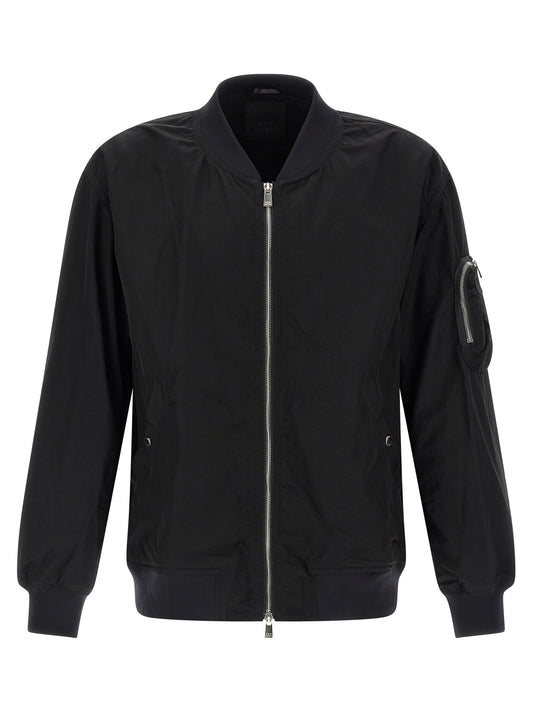 This Bomber Jacket by Tatras for men in nylon fabric black & signature exhibits a edgy silhouette, meticulously detailed with functional and a edgy high-neck neckline for a edgy finish.