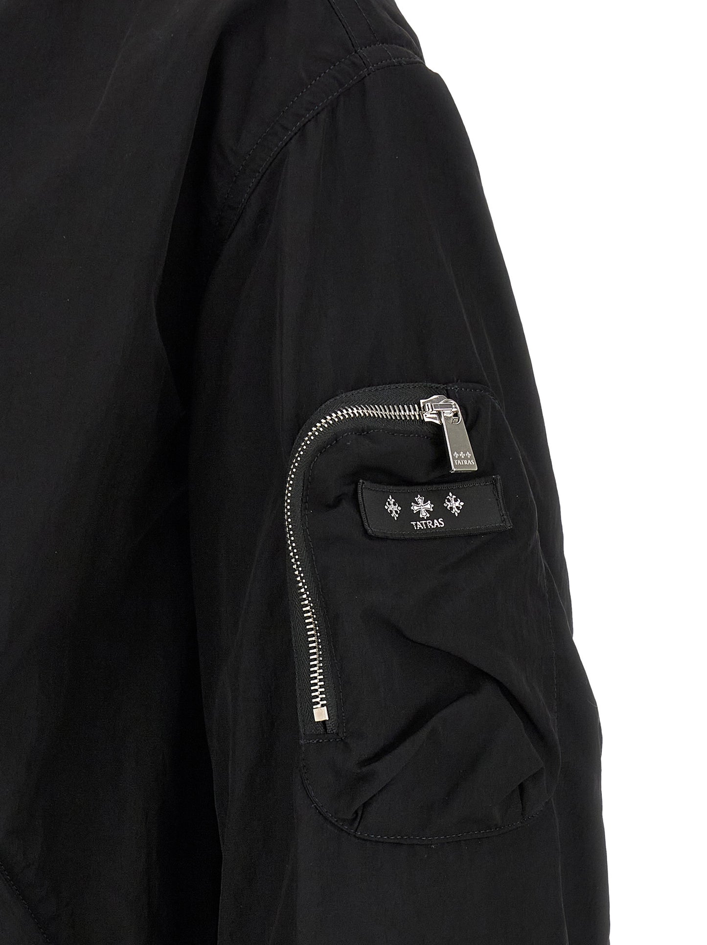 This Bomber Jacket by Tatras for men in nylon fabric black exhibits a edgy silhouette, meticulously detailed with functional and a edgy for a edgy finish.