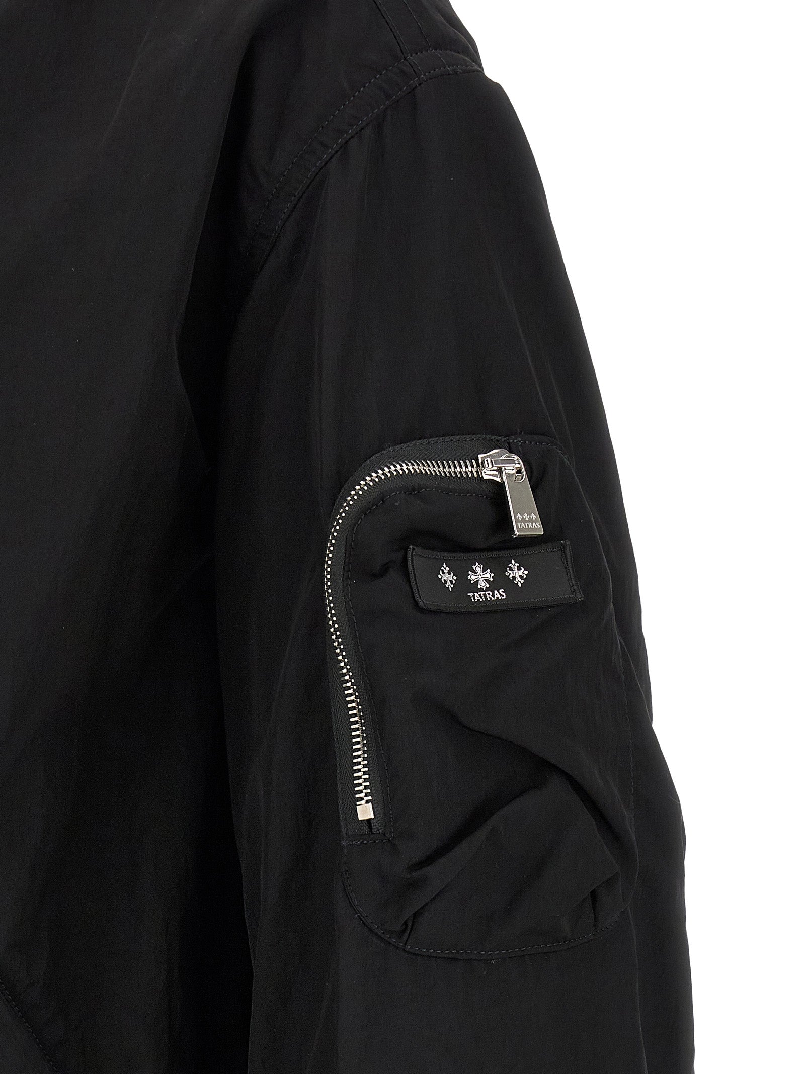 This Bomber Jacket by Tatras for men in nylon fabric black exhibits a edgy silhouette, meticulously detailed with functional and a edgy for a edgy finish.