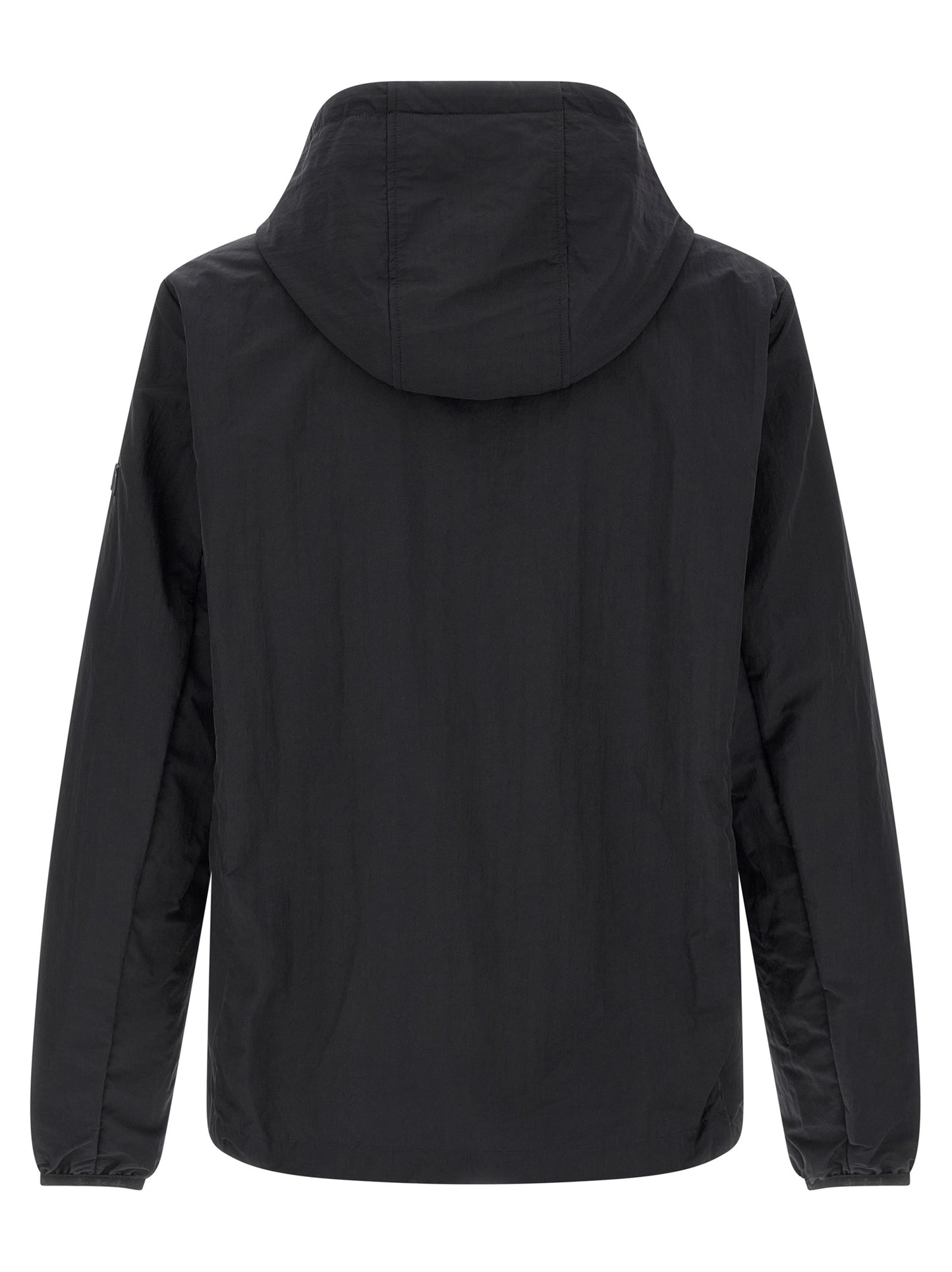 Hooded Windbreaker Jacket by Tatras for men in nylon fabric black & print showcases a urban chic silhouette, detailed with a urban chic hooded neckline and functional pockets, hooded & windproof for a polished finish.