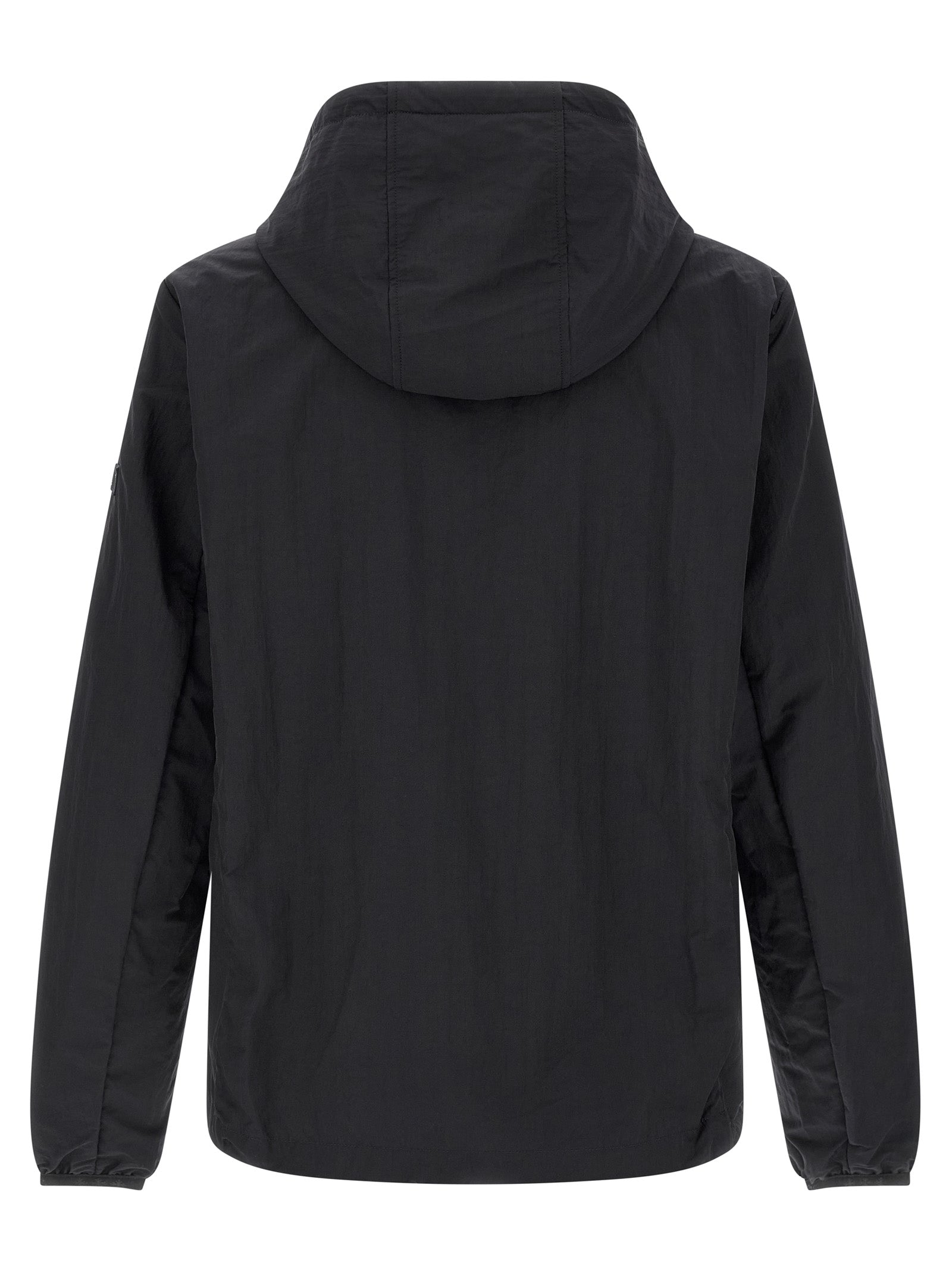 Hooded Windbreaker Jacket by Tatras for men in nylon fabric black & print showcases a urban chic silhouette, detailed with a urban chic hooded neckline and functional pockets, hooded & windproof for a polished finish.