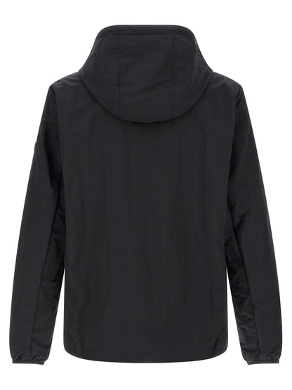 Hooded Windbreaker Jacket by Tatras for men in nylon fabric black & print showcases a urban chic silhouette, detailed with a urban chic hooded neckline and functional pockets, hooded & windproof for a polished finish.