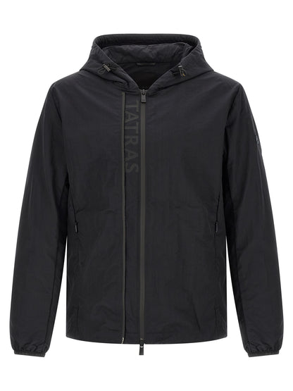 Hooded Windbreaker Jacket by Tatras for men in nylon blue & print features an stylish silhouette, showcasing a sophisticated hooded neckline and performance-driven pockets, hooded & windproof for a premium, stylish look.