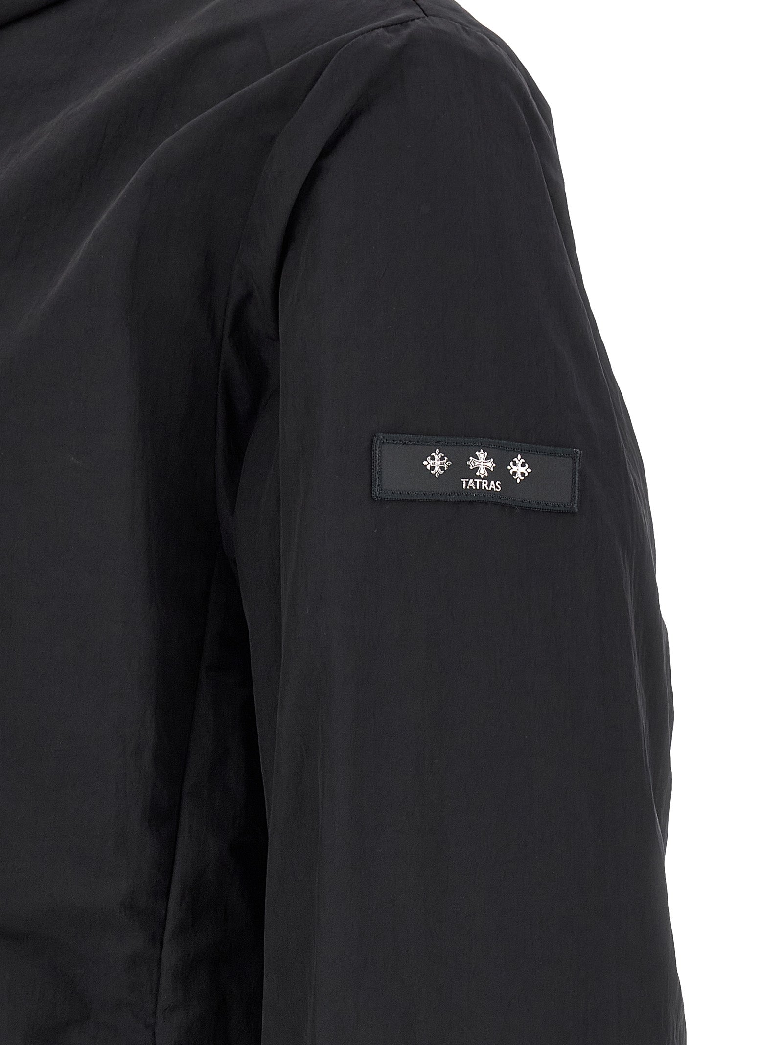 Hooded Windbreaker Jacket by Tatras for men in nylon blue & print features an perennial silhouette with a refined and perennial pockets, hooded & windproof for a sophisticated weather-resistant look.