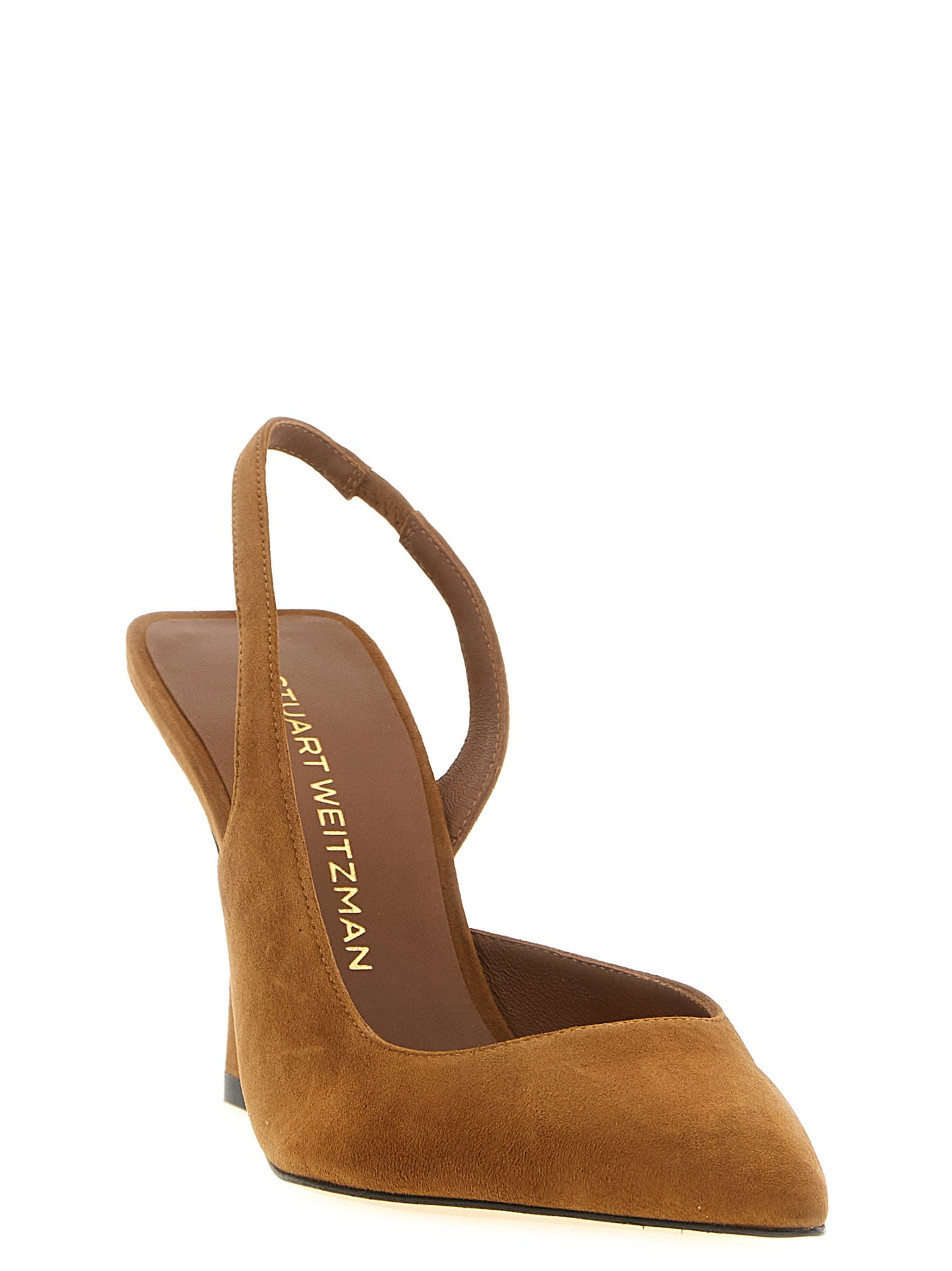 This High-Heel Stiletto Slingback Pumps Heels by Stuart Weitzman for women in suede goatskin leather brown presents a effortlessly chic silhouette from the Women's Suede Goatskin Leather High-Heel Stiletto Slingback Pumps Heels collection, featuring a effortlessly chic stiletto high-heel and effortlessly chic .