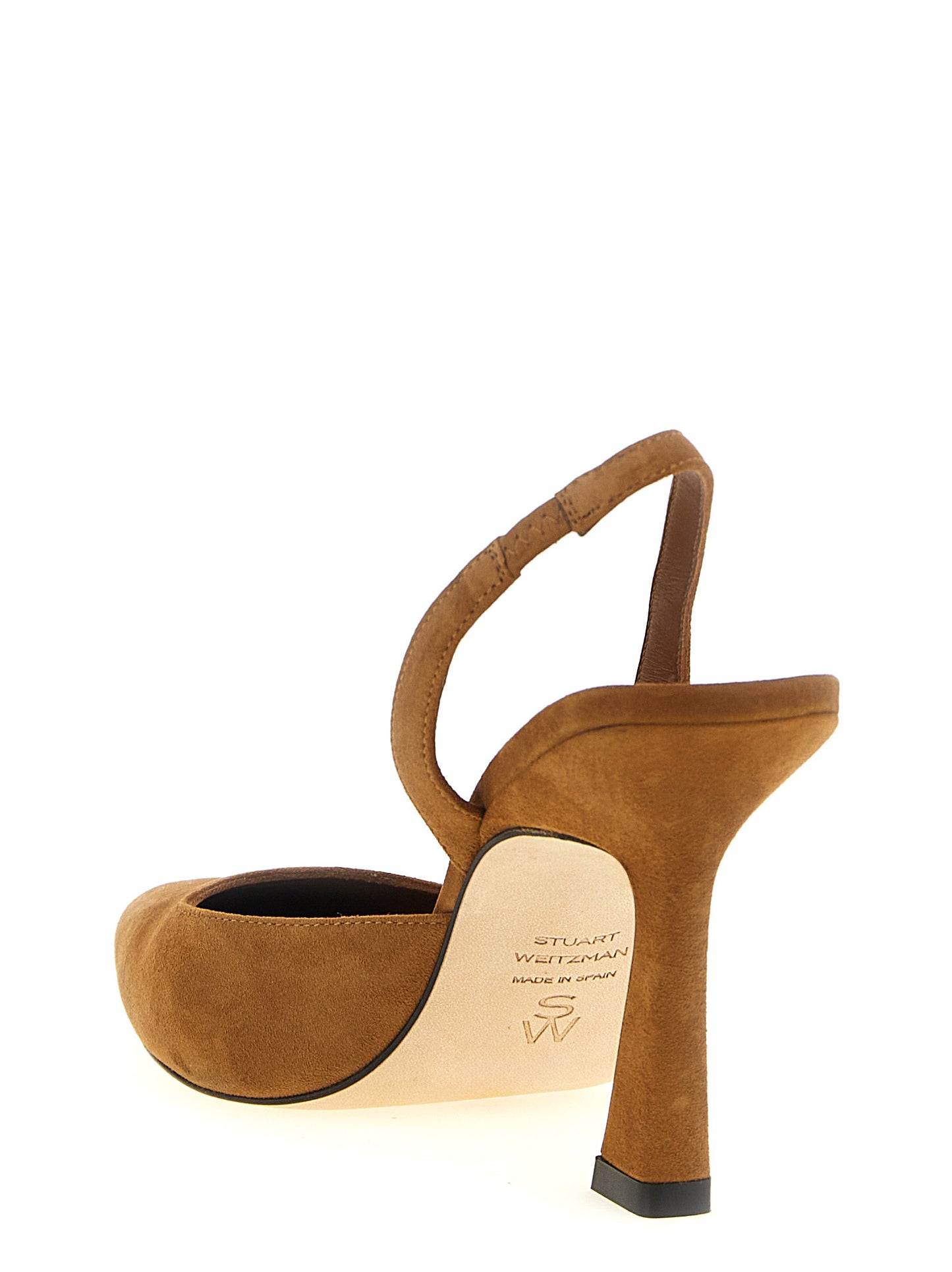 High-Heel Stiletto Slingback Pumps Heels by Stuart Weitzman for women in suede goatskin leather brown features an effortlessly chic silhouette from the Women's Suede Goatskin Leather High-Heel Stiletto Slingback Pumps Heels collection, showcasing a stiletto high-heel and effortlessly chic for a effortlessly chic look.