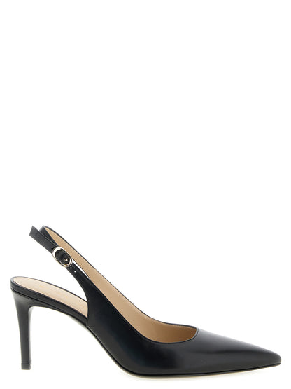 Mid-Heel Stiletto Slingback Pumps Heels by Stuart Weitzman for women in calfskin leather and black showcases a effortlessly elegant silhouette as Women's Calfskin Leather Mid-Heel Stiletto Slingback Pumps Heels, featuring a effortlessly elegant stiletto mid-heel and a effortlessly elegant for an elegant look.