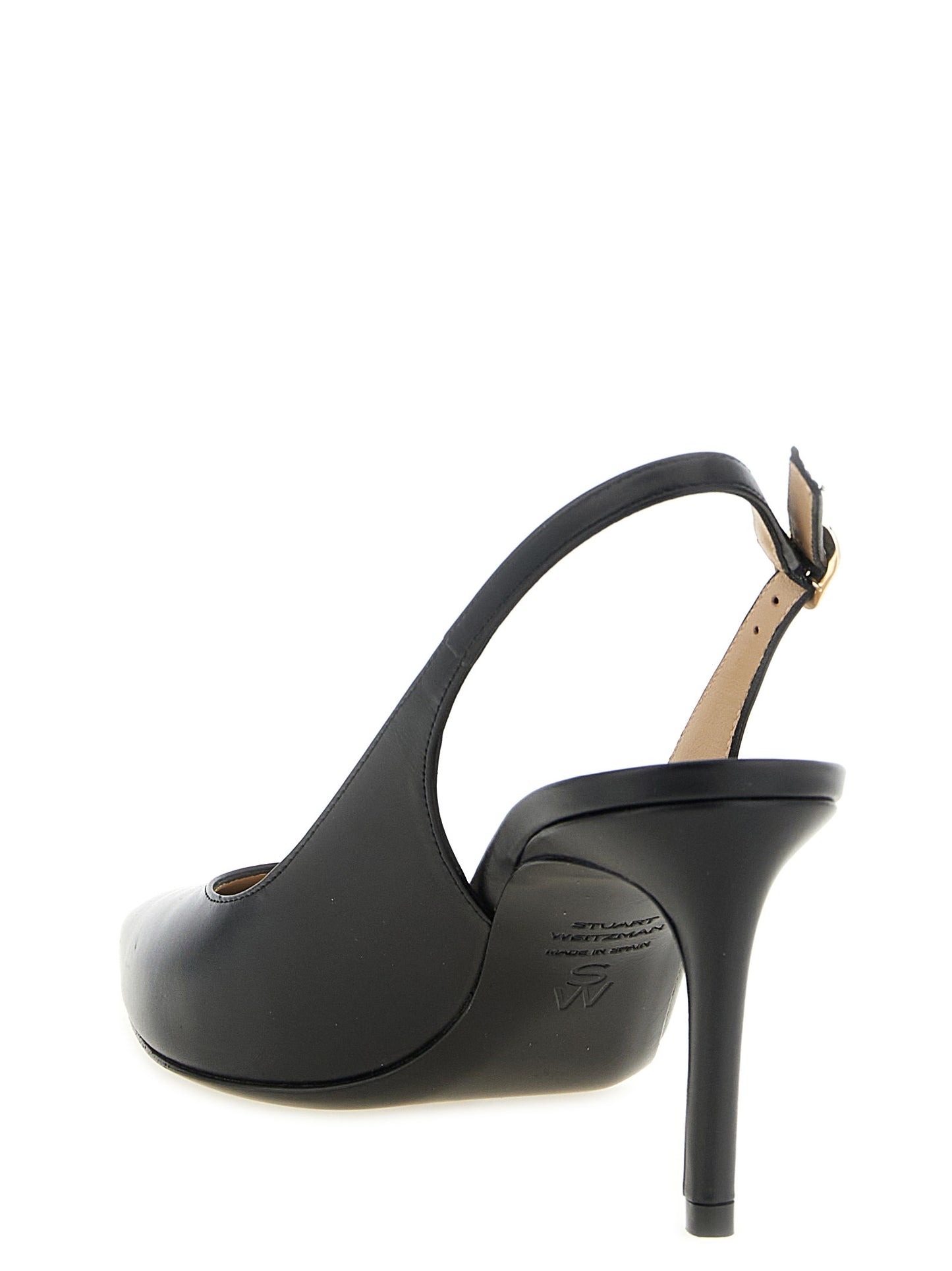 Mid-Heel Stiletto Slingback Pumps Heels by Stuart Weitzman for women in calfskin leather black showcases a exquisite silhouette, perfectly accentuating Women's Calfskin Leather Mid-Heel Stiletto Slingback Pumps Heels with a exquisite stiletto mid-heel and exquisite .