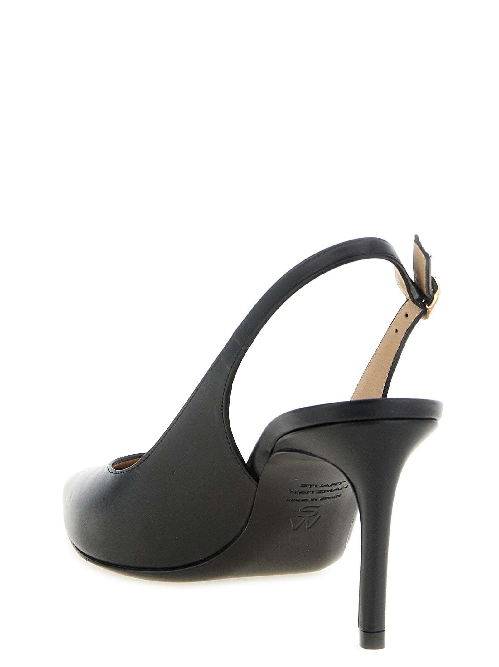 Mid-Heel Stiletto Slingback Pumps Heels by Stuart Weitzman for women in calfskin leather black showcases a exquisite silhouette, perfectly accentuating Women's Calfskin Leather Mid-Heel Stiletto Slingback Pumps Heels with a exquisite stiletto mid-heel and exquisite .