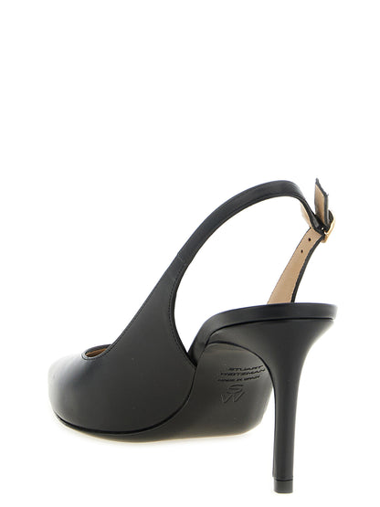 Mid-Heel Stiletto Slingback Pumps Heels by Stuart Weitzman for women in calfskin leather black showcases a exquisite silhouette, perfectly accentuating Women's Calfskin Leather Mid-Heel Stiletto Slingback Pumps Heels with a exquisite stiletto mid-heel and exquisite .