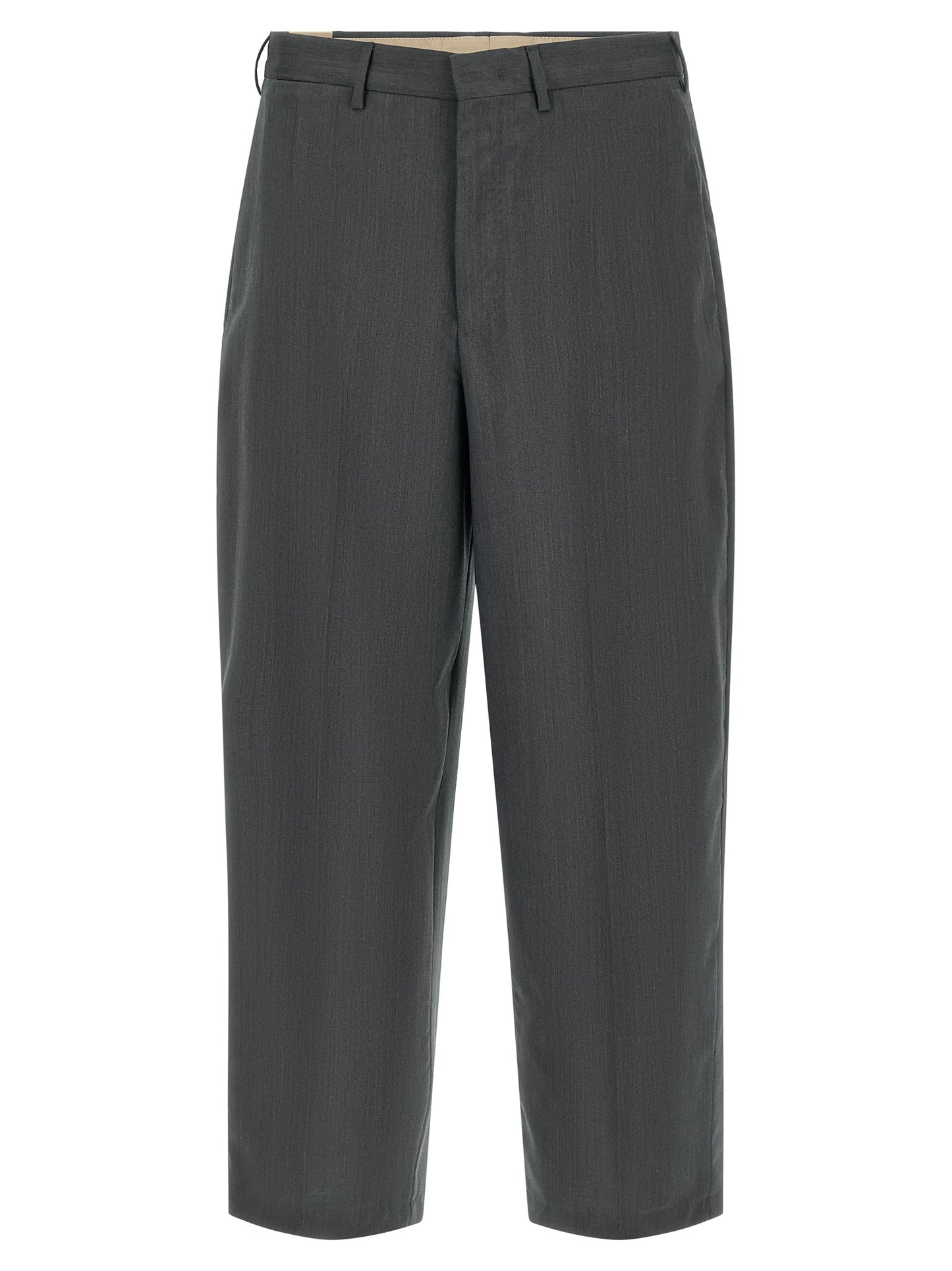 Trousers by PT Torino for men in virgin wool gray features a artisanal silhouette, showcasing a sophisticated straight-leg with a long and for a artisanal finish.