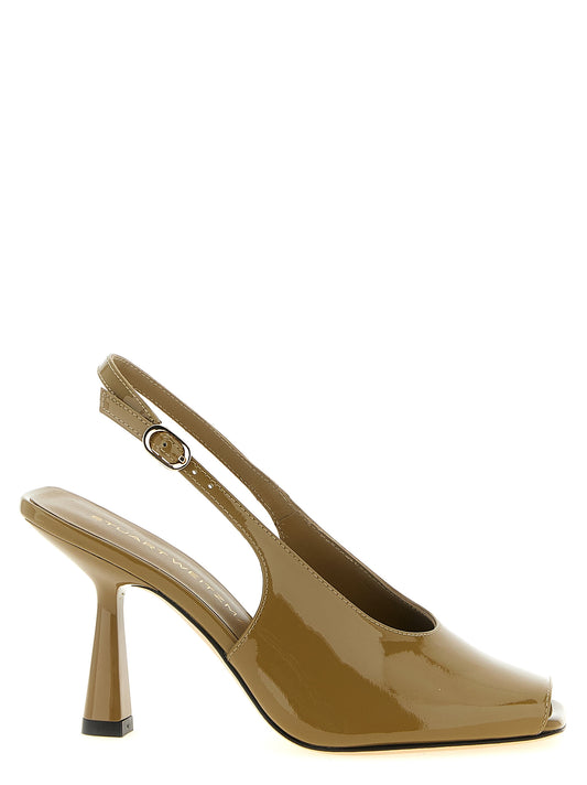 High-Heel Slingback Peep-Toe Pumps Heels by Stuart Weitzman for women in polyethylene polyurethane patent leather bicolour & green features a effortless chic silhouette, showcasing the Women's Polyethylene Polyurethane Patent Leather High-Heel Slingback Peep-Toe Pumps Heels design with a effortless chic high-heel and square toe style for a effortless chic finish.