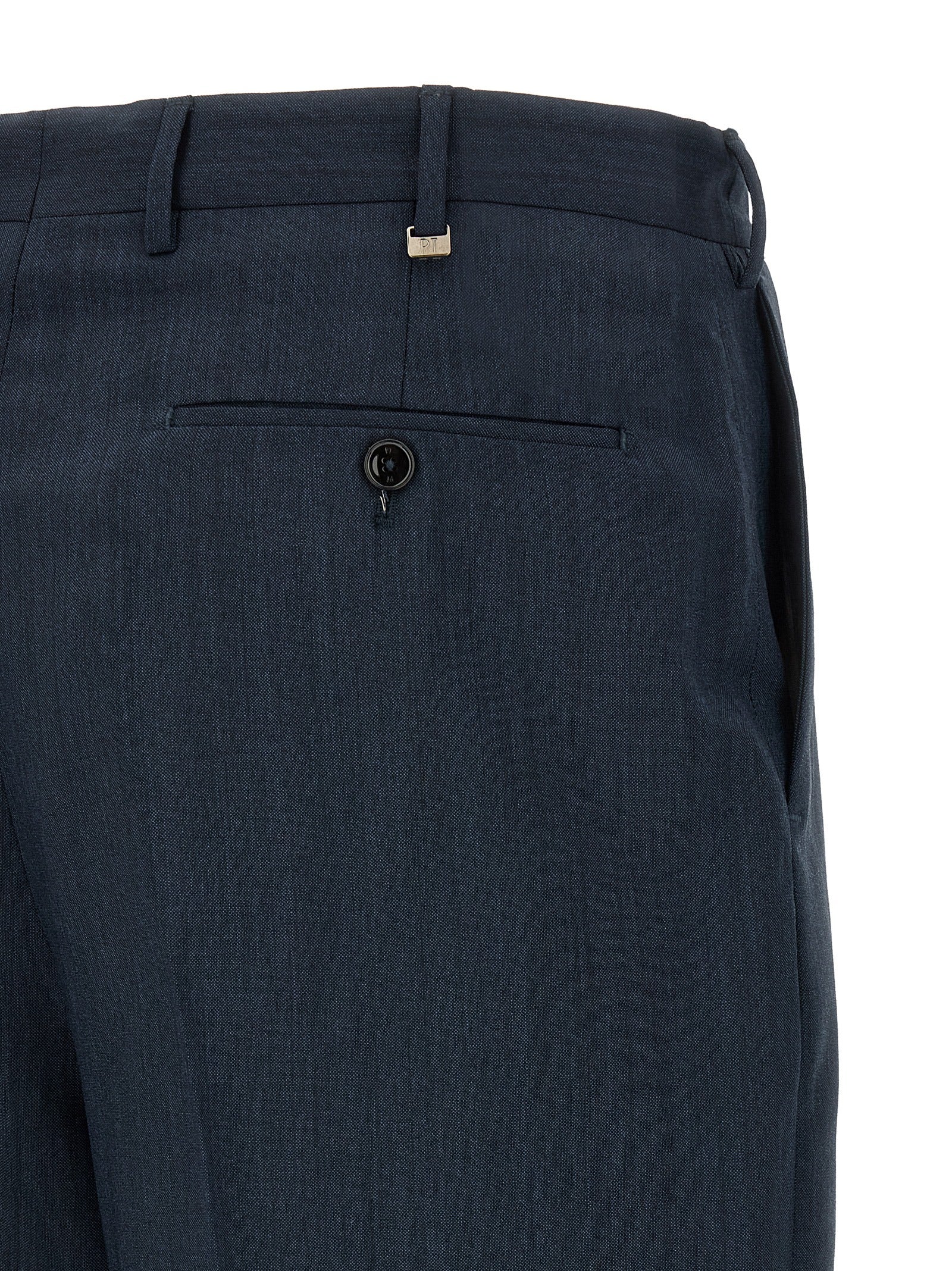 Trousers by PT Torino for men in virgin wool blue presents a perennial silhouette, meticulously tailored with a straight-leg cut, long finish, and an elegant .