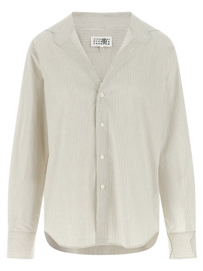 Blouse by MM6 Maison Margiela for women in cotton gray, pearl, white, signature & striped showcases a sharp silhouette, elegantly detailed with a sharp and sharp .
