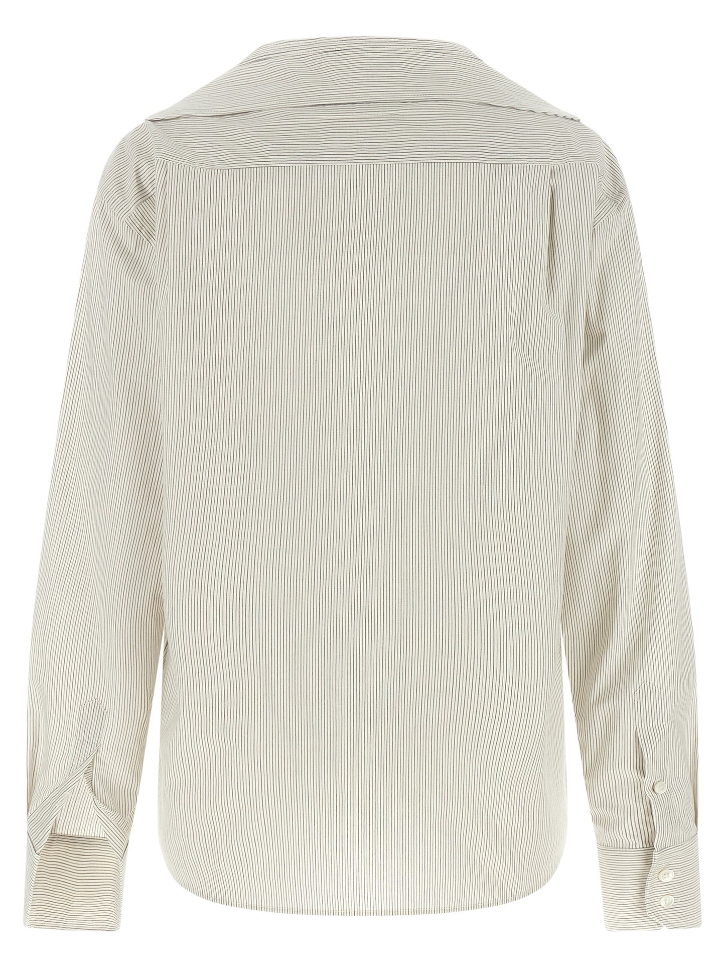 Blouse by MM6 Maison Margiela for women in cotton gray, pearl, white, signature & striped features an architectural silhouette with a refined and elegant for a architectural look.