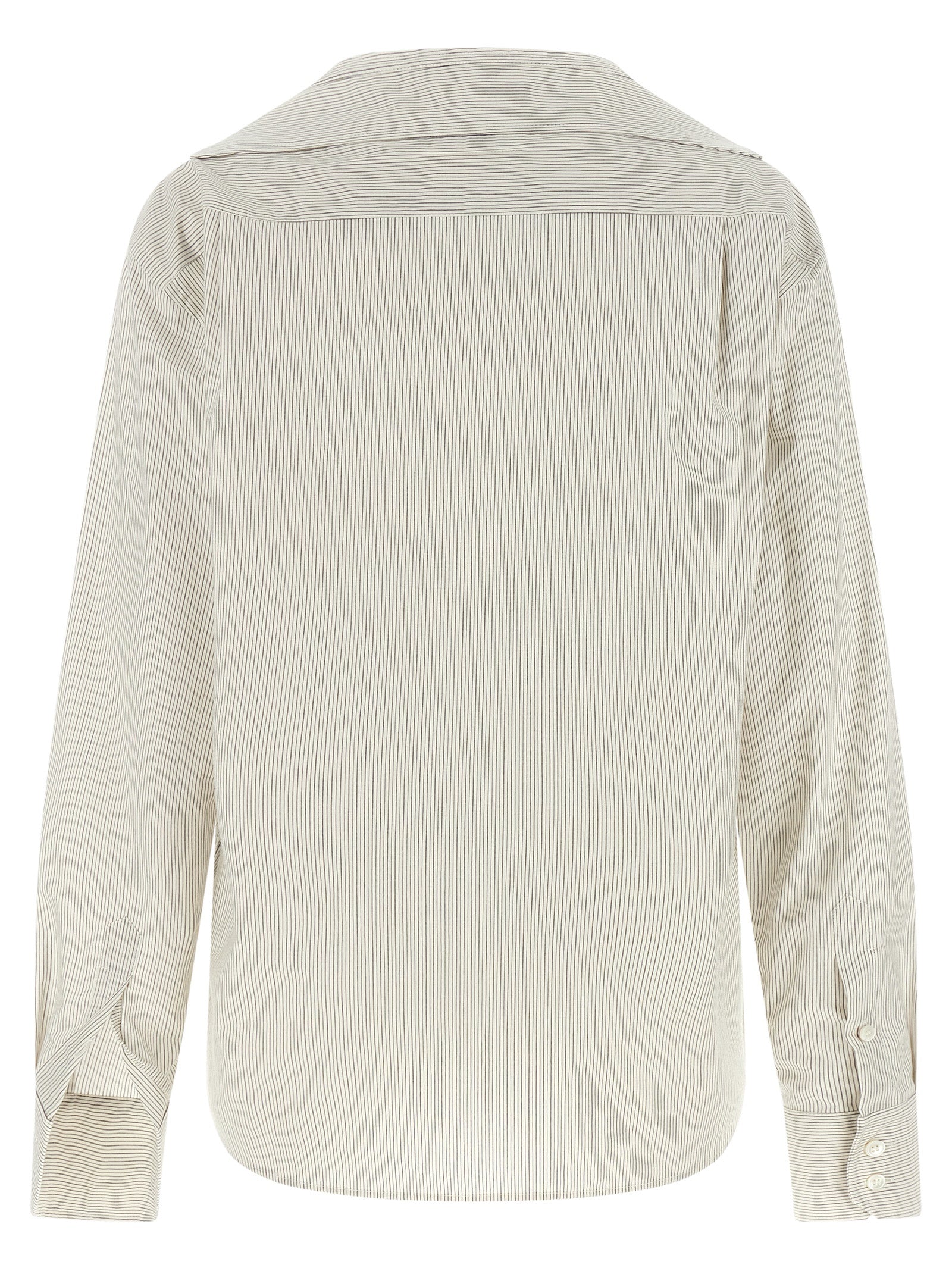 Blouse by MM6 Maison Margiela for women in cotton gray, pearl, white, signature & striped features an architectural silhouette with a refined and elegant for a architectural look.