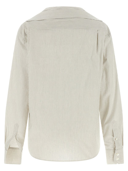 Blouse by MM6 Maison Margiela for women in cotton gray, pearl, white, signature & striped features an architectural silhouette with a refined and elegant for a architectural look.