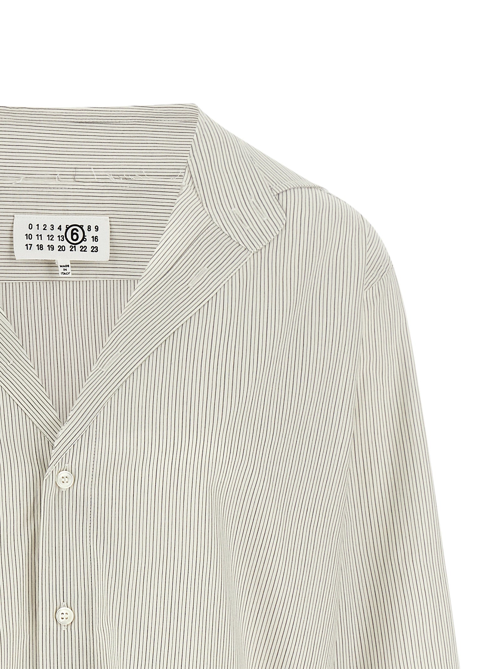 Blouse by MM6 Maison Margiela for women in cotton gray, pearl, white, signature & striped presents a discerning silhouette, showcasing a sophisticated and for a truly discerning finish.