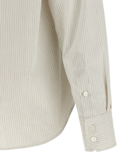 Blouse by MM6 Maison Margiela for women in cotton gray, pearl, white, signature & striped showcases a sleek silhouette, elegantly detailed with a sleek and for a sleek finish.
